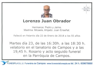 Lorenzo Juan Obrador 22-01-2018