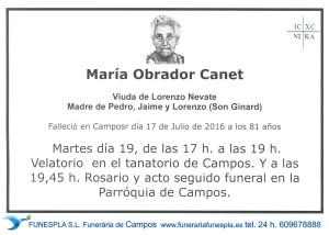 Maria Obrador Canet  17-07-2016