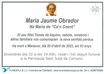 Maria Jaume Obrador  20-04-2022