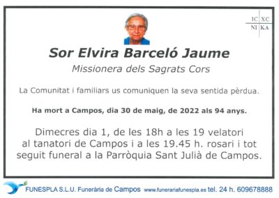 Sor Elvira Barceló Jaume  30-05-2022