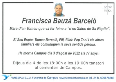 Francisca Bauzà Barceló  03-08-2022