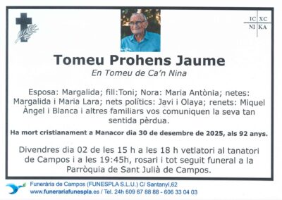 Tomeu Prohens Jaume 30-12-2025